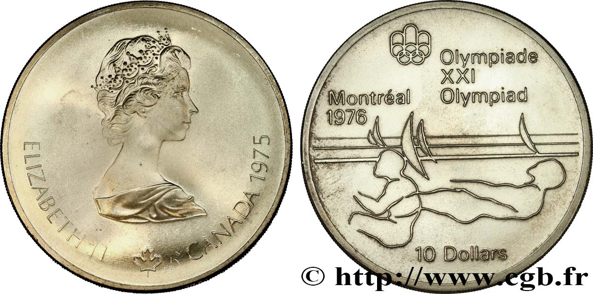 CANADA 10 Dollars JO Montréal 1976 voile 1975  AU 