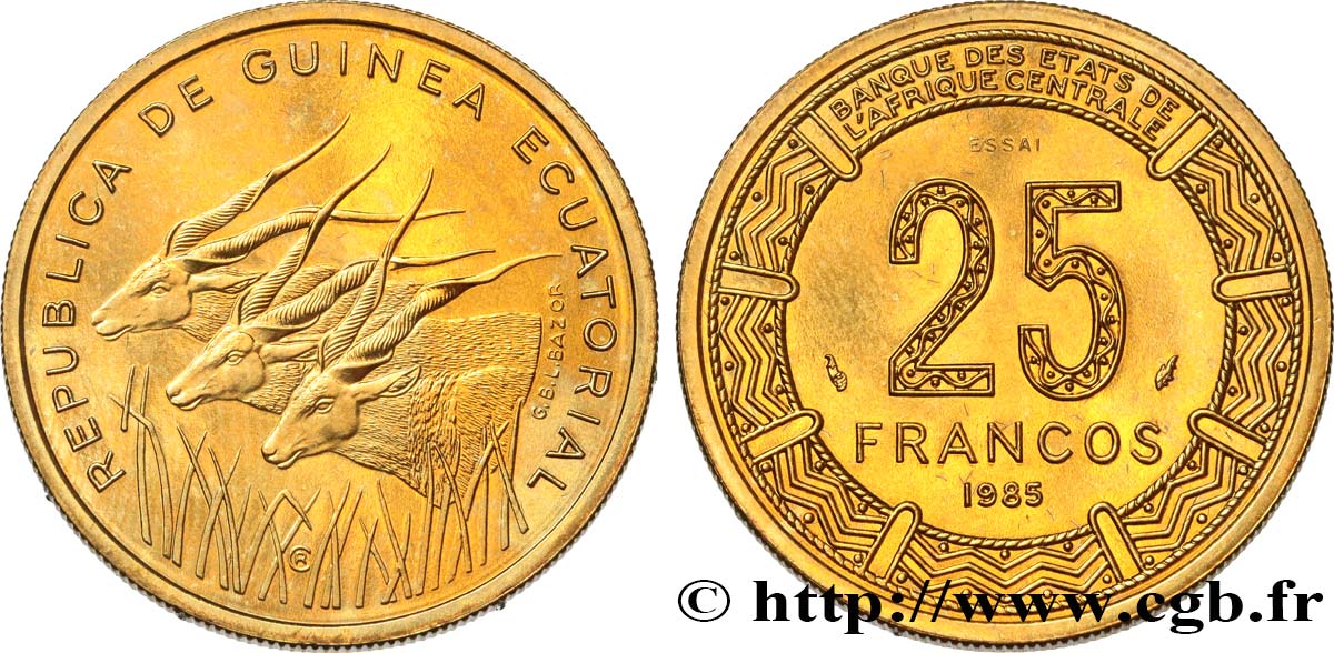 GUINEA EQUATORIALE Essai 25 Francos BEAC antilopes 1985  MS 