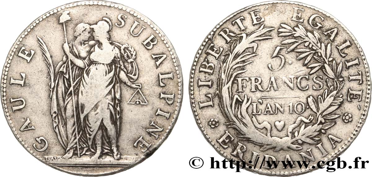 ITALIEN - SUBALPINISCHE  5 Francs an 10 1802 Turin fSS 