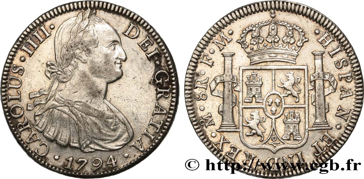 MEXICO 8 Reales Charles IV 1794 Mexico XF/AU 