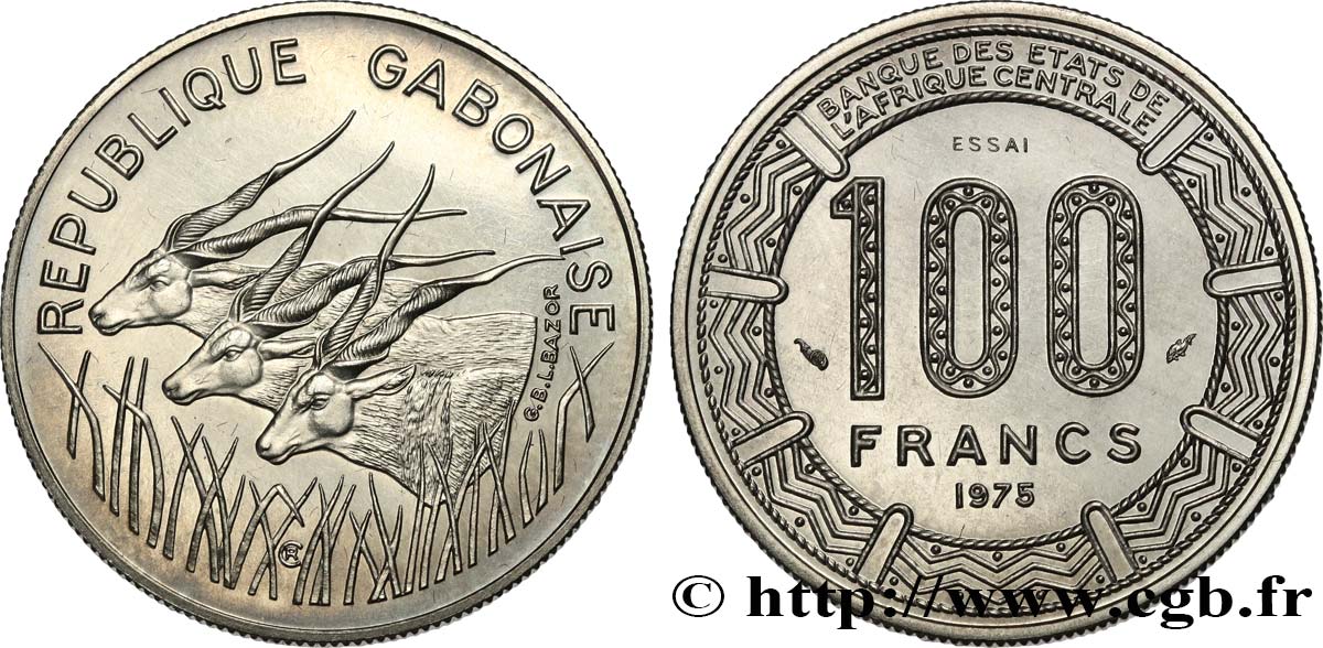 GABUN Essai de 100 Francs antilopes type “BEAC” 1975 Paris ST 
