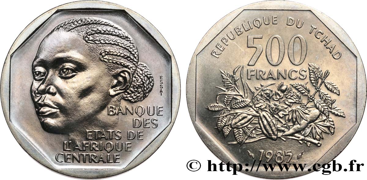 TSCHAD Essai de 500 Francs femme africaine 1985 Paris fST 
