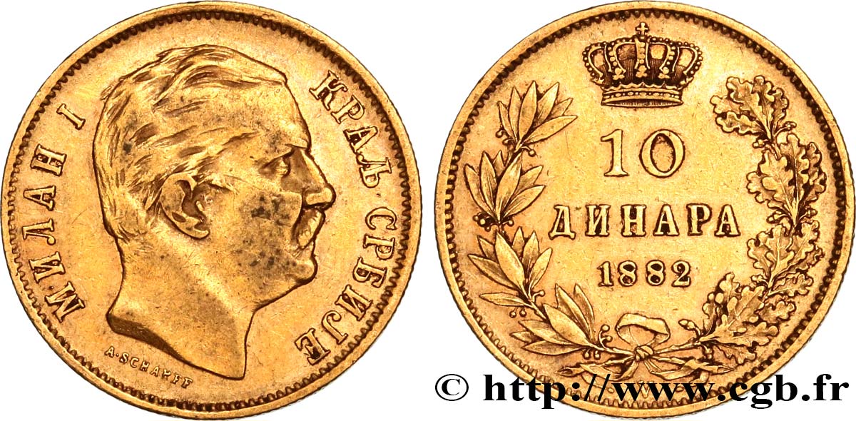 SERBIE 10 Dinara Milan IV Obrenovic 1882 Vienne TB+/TTB 