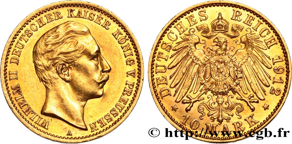 ALEMANIA - PRUSIA 10 Mark Guillaume II 1912 Berlin EBC 