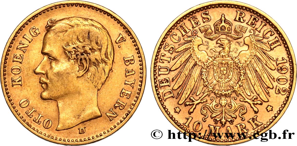 GERMANIA - BAVIERIA 10 Mark, 3e type Othon 1902 Münich BB 