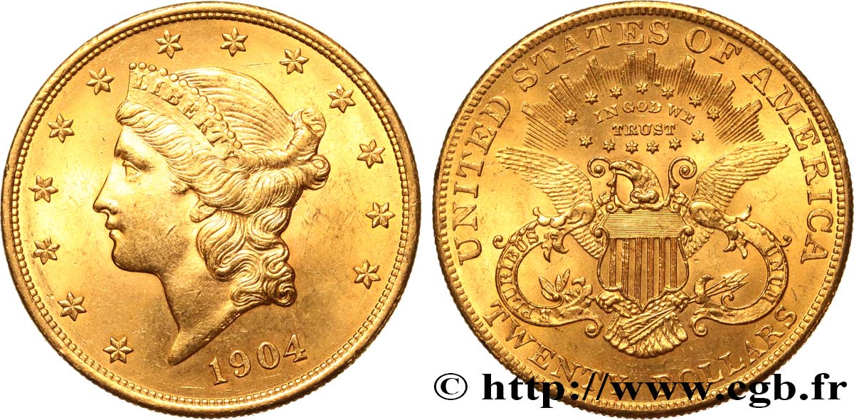 ÉTATS-UNIS D AMÉRIQUE 20 Dollars  Liberty  1904 Philadelphie SPL 