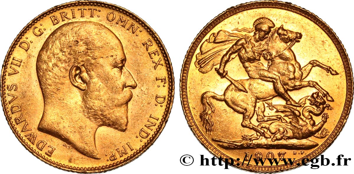 INVESTMENT GOLD 1 Souverain Edouard VII 1907 Londres MS 