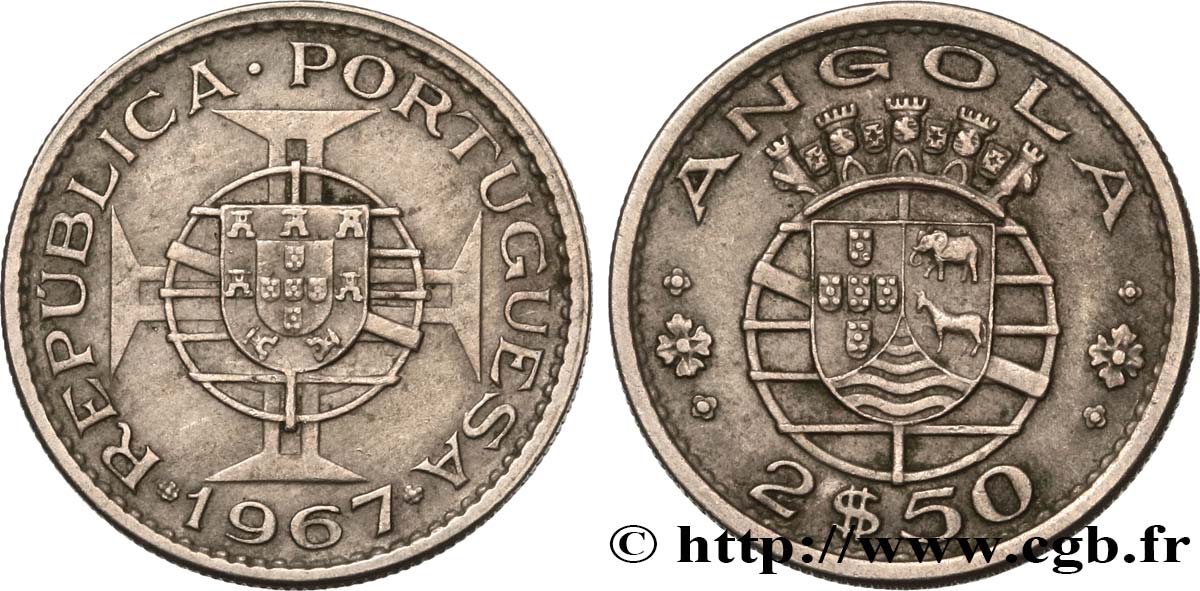 ANGOLA 2 1/2 Escudos emblème du Portugal 1967  MBC 