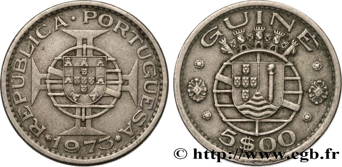 GUINEA-BISSAU 5 Escudos monnayage colonial Portugais 1973  MBC 