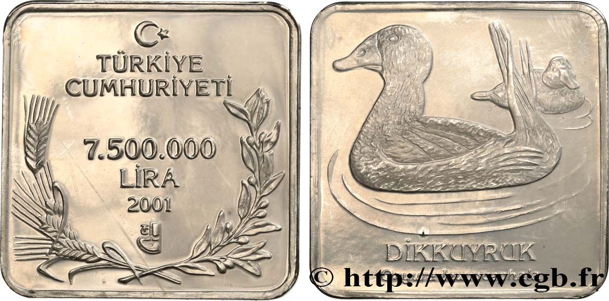 TURCHIA 7.500.000 Lira Proof canards 2001 Istanbul MS 