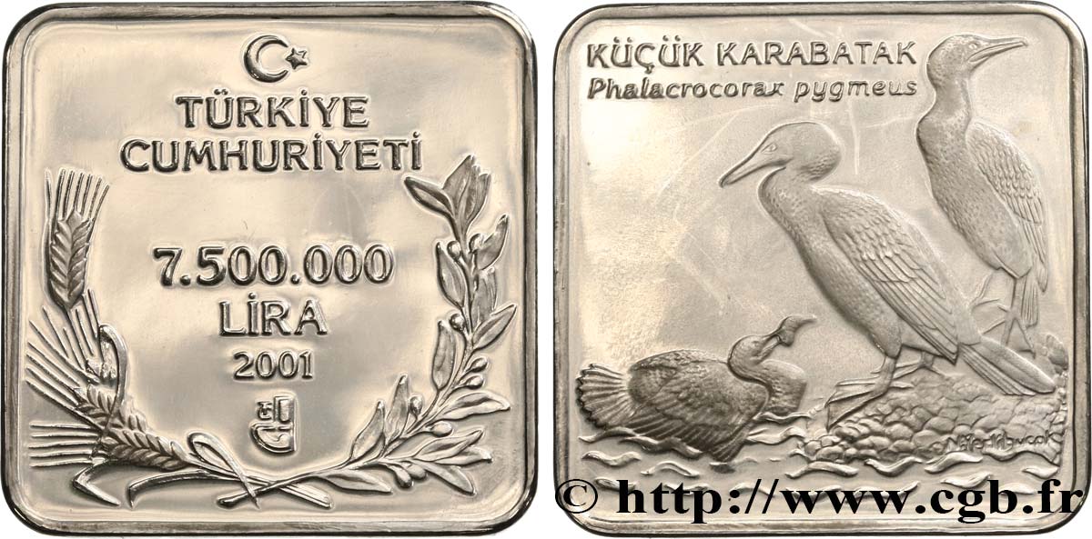TÜRKEI 7.500.000 Lira Proof Cormoran pygmée 2001 Istanbul fST 
