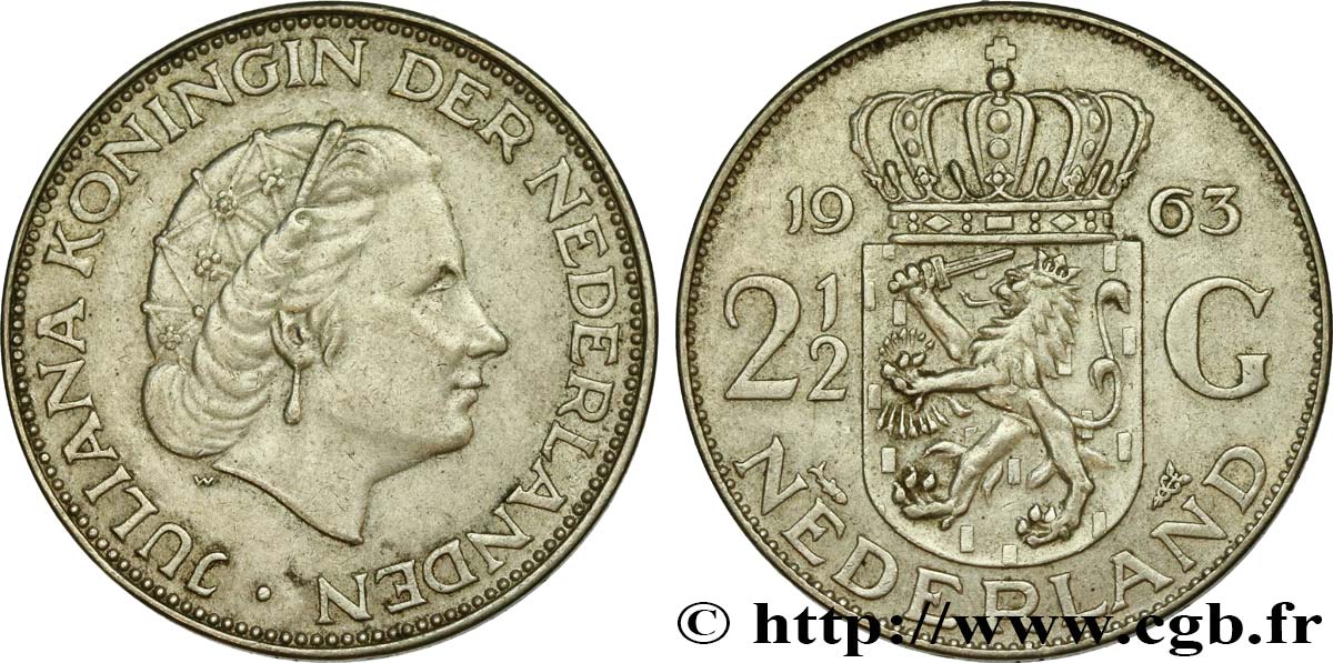 NIEDERLANDE 2 1/2 Gulden Juliana 1963 Utrecht VZ 