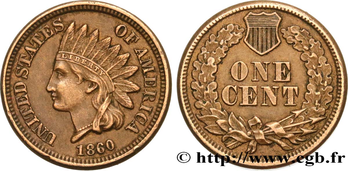 ÉTATS-UNIS D AMÉRIQUE 1 Cent tête d’indien 1860 Philadelphie TTB+ 