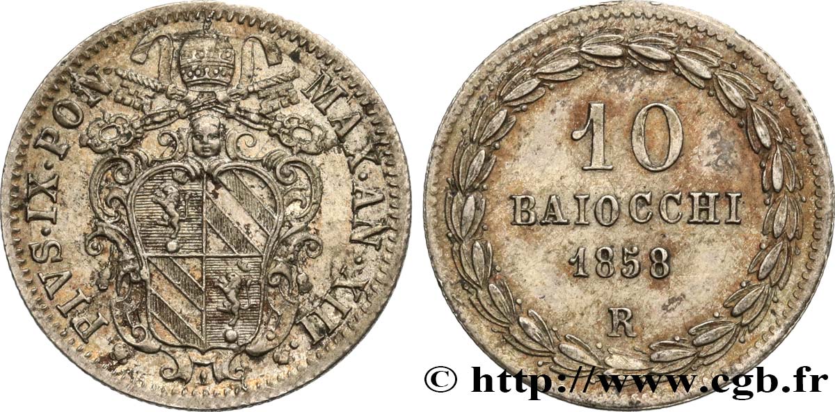 VATICAN AND PAPAL STATES 10 Baiocchi Pie IX 1858  Rome AU 