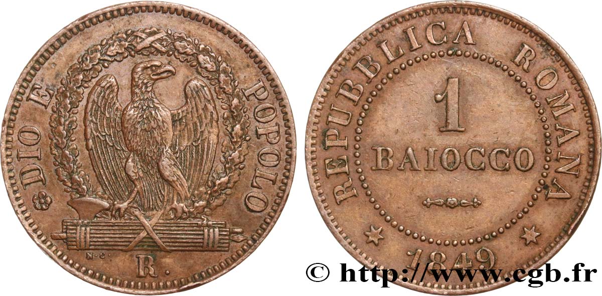 ITALIA - REPUBBLICA ROMANA 1 Baiocco 1849 Rome q.SPL 