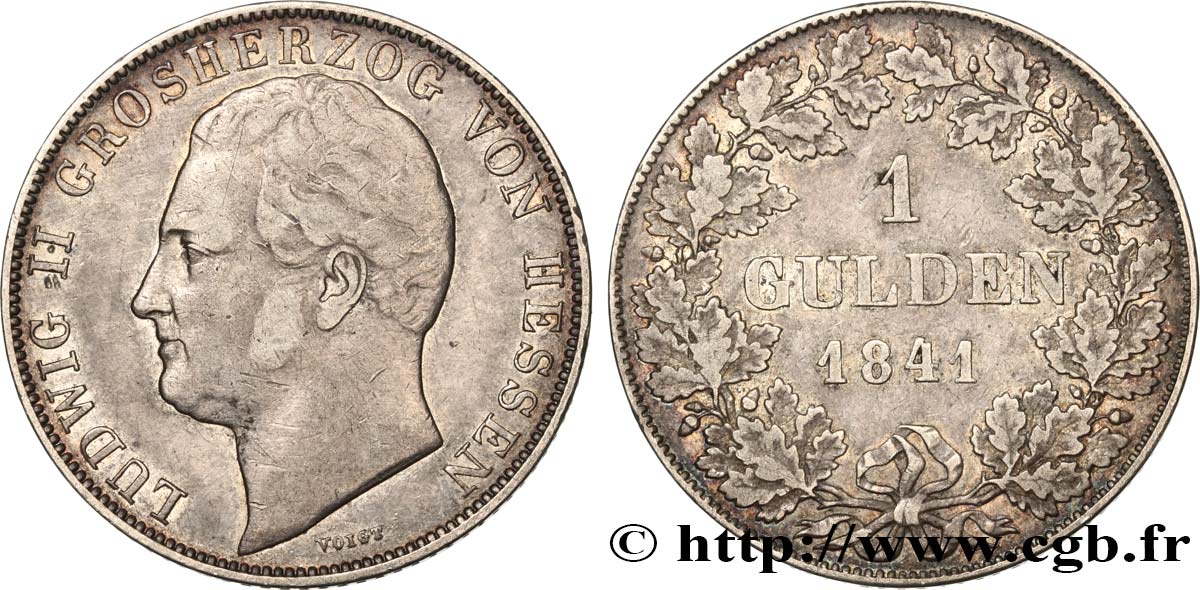 ALLEMAGNE - HESSE 1 Gulden Louis II 1841  TTB 