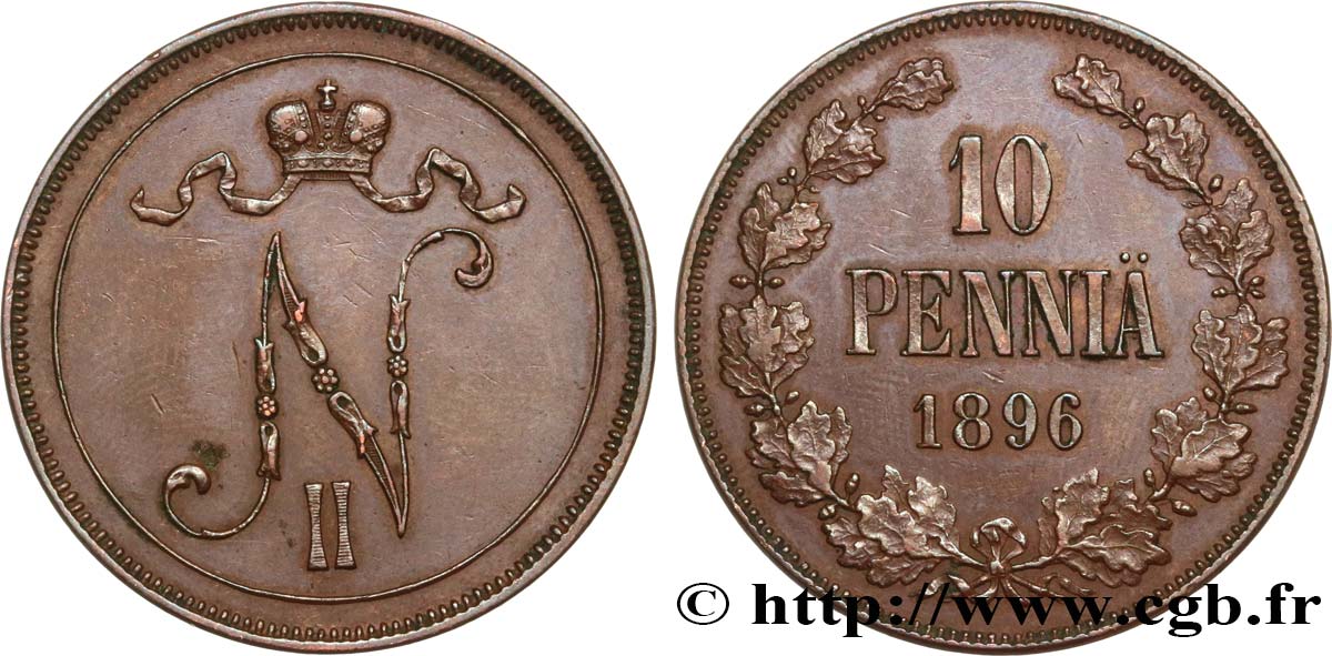 FINLANDE 10 Pennia Nicolas II 1896  TTB+ 