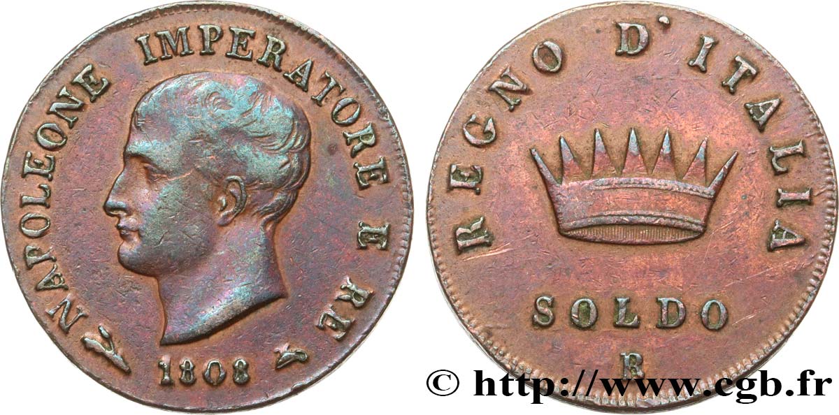 ITALIE - ROYAUME D ITALIE - NAPOLÉON Ier 1 Soldo 1808 Bologne TTB 