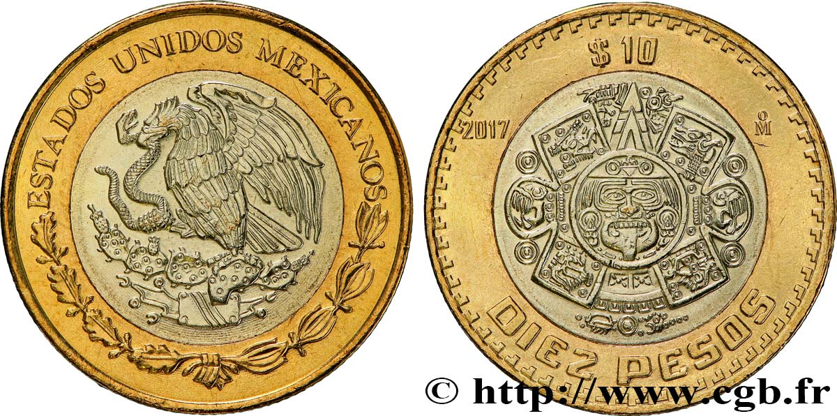 MEXICO 10 Pesos aigle / la Pierre du Soleil 2017 Mexico MS 