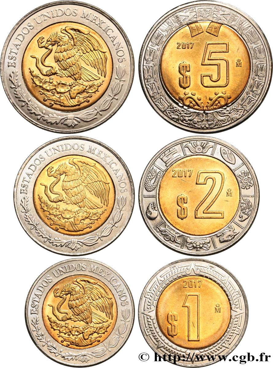 MEXIQUE Lot 1, 2 et 5 Pesos 2017 Mexico SPL 