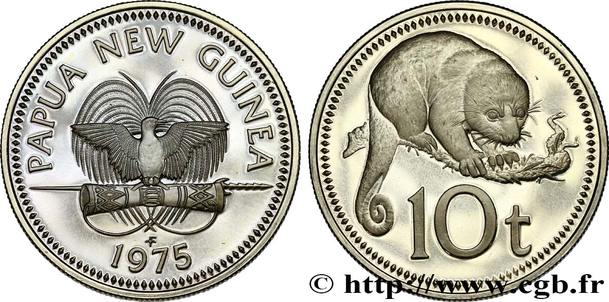 PAPúA-NUEVA GUINEA 10 Toea Proof oiseau de paradis / cuscus 1975  FDC 