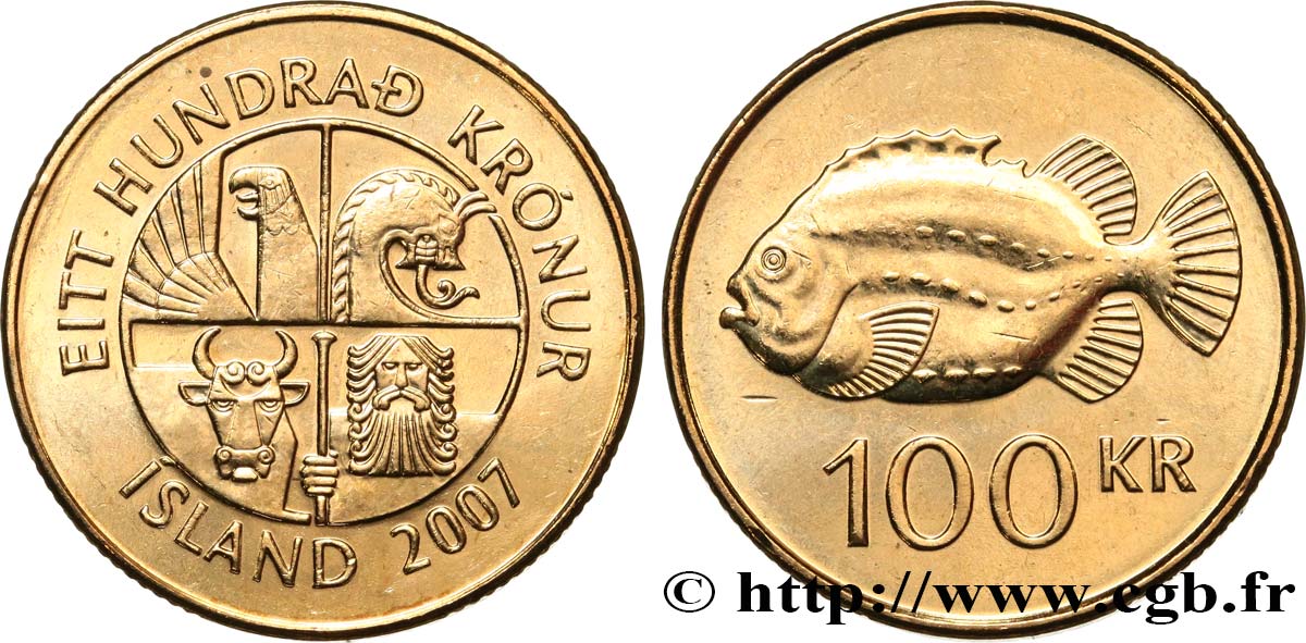 ISLAND 100 Kronur lump (cyclopterus lumpus) 2007  fST 