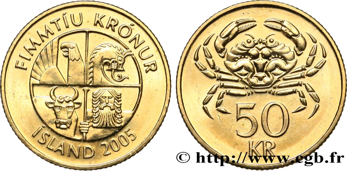 ICELAND 50 Kronur crabe 2005  MS 