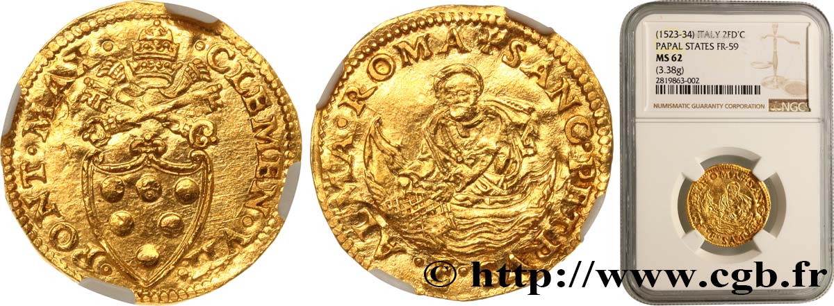 ITALIA - STATOS PONTIFICOS - CLEMENTE VII (Giulio de Medicis) Fiorino di camera n.d. Rome EBC62 NGC