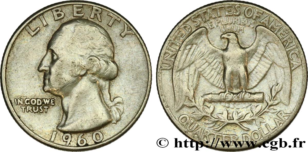 ÉTATS-UNIS D AMÉRIQUE 1/4 Dollar Georges Washington 1960 Philadelphie TTB 