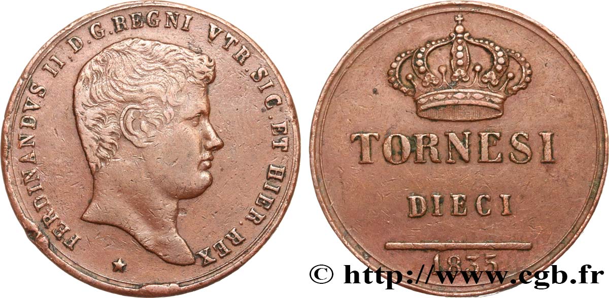 ITALIE - ROYAUME DES DEUX-SICILES 10 Tornesi Ferdinand II 1835 Naples TTB 