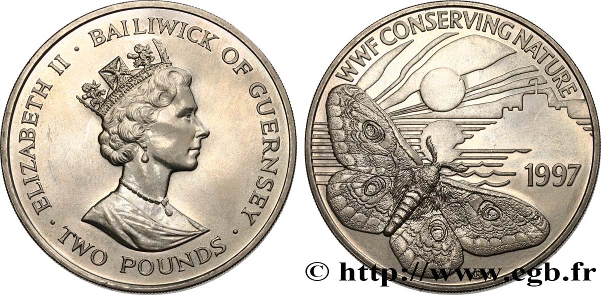 GUERNSEY 2 Pounds proof papillon paon de nuit 1997  MS 