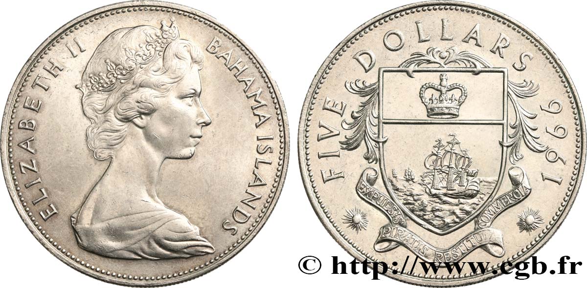 BAHAMAS 5 Dollars Elisabeth II 1966  SUP 