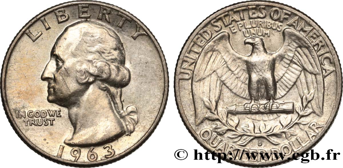 UNITED STATES OF AMERICA 1/4 Dollar Georges Washington 1963 Denver AU 