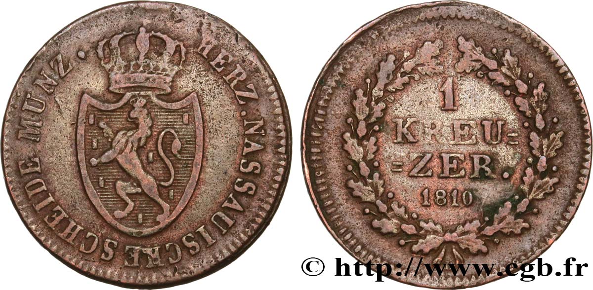 GERMANIA - NASSAU 1 Kreuzer Grand-Duché de Nassau 1810  MB 
