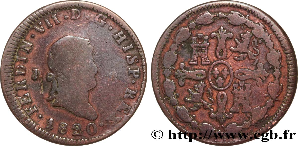 ESPAGNE 8 Maravedis Ferdinand VII 1820 Jubia TB 