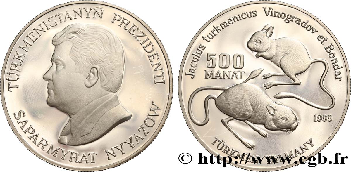 TURKMÉNISTAN 500 Manat Proof gerboises 1999 British Royal Mint SPL 