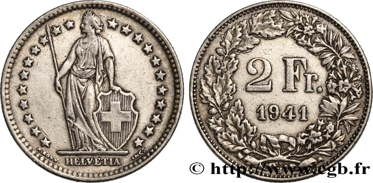 SUISSE 2 Francs Helvetia 1941 Berne - B TTB+ 