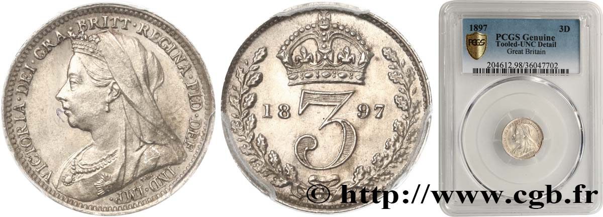 GREAT-BRITAIN - VICTORIA 3 Pence Victoria buste du jubilé 1897  MS PCGS