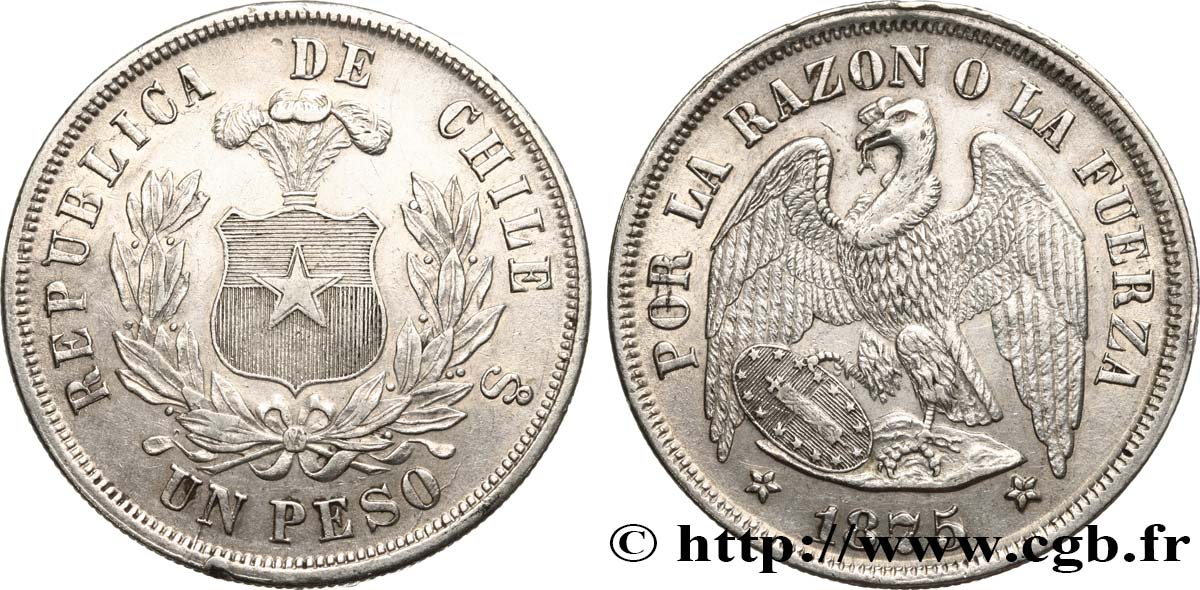 CILE 1 Peso condor 1875 Santiago q.SPL 