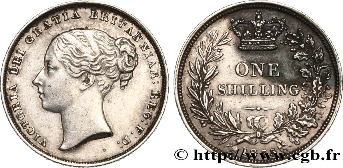 UNITED KINGDOM 1 Shilling Victoria tête jeune 1855  AU 