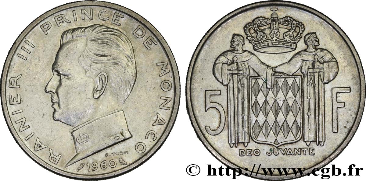 MONACO 5 Francs Prince Rainier III 1960 Paris TTB+ 