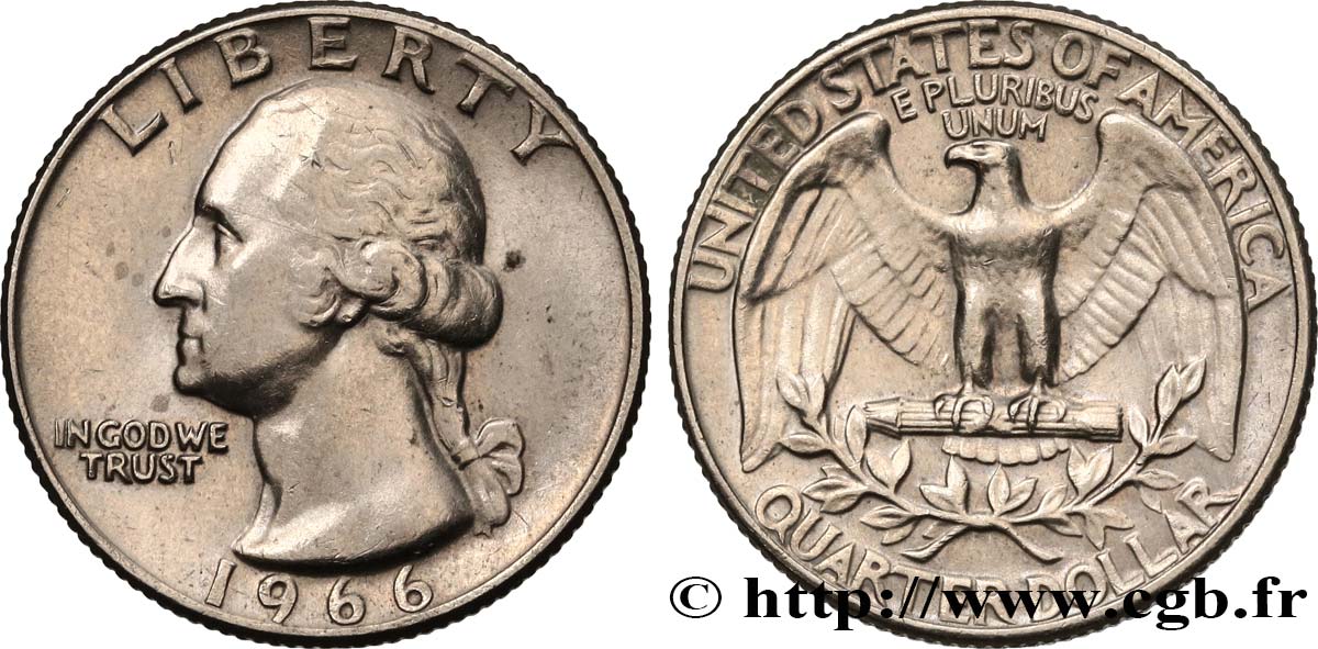 ÉTATS-UNIS D AMÉRIQUE 1/4 Dollar Georges Washington 1966 Philadelphie SUP 