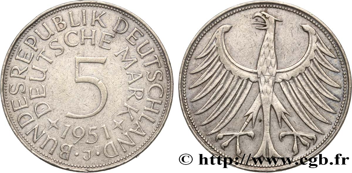 DEUTSCHLAND 5 Mark aigle 1951 Hambourg SS 