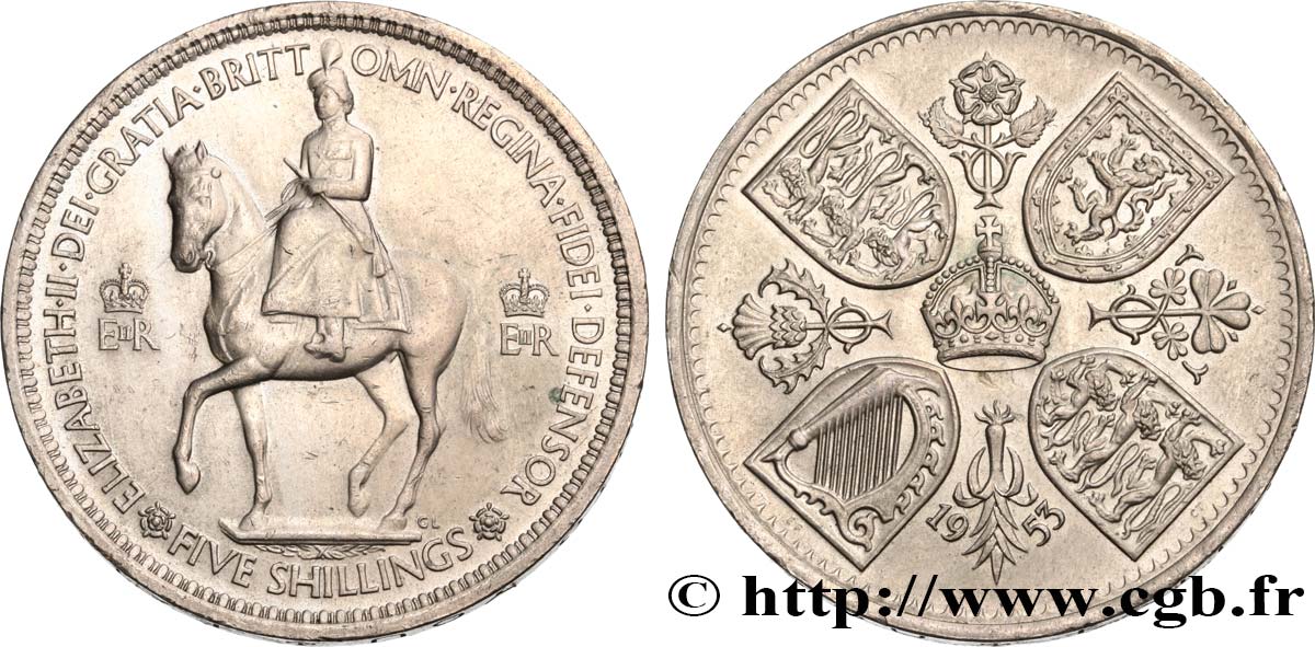 UNITED KINGDOM 5 Shillings Couronnement d’Elisabeth II 1953  AU 