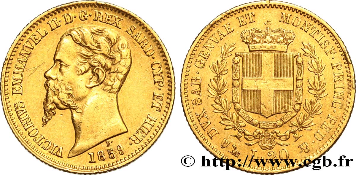 INVESTMENT GOLD 20 Lire Victor Emmanuel II 1859 Gênes SS 