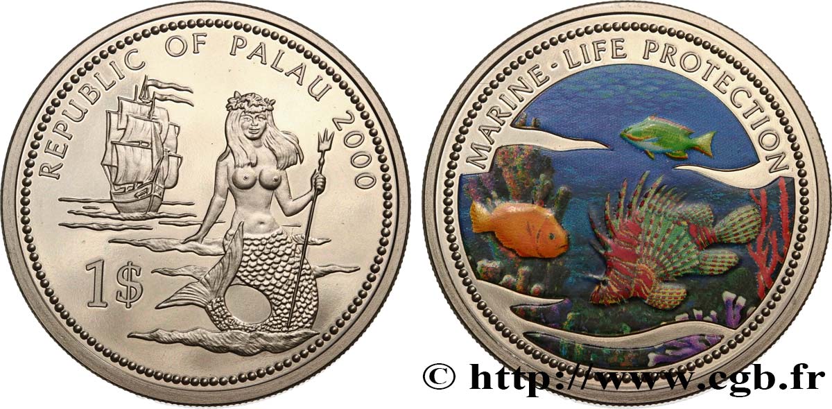 PALAU 1 Dollar Proof Protection de la vie marine 2000  FDC 
