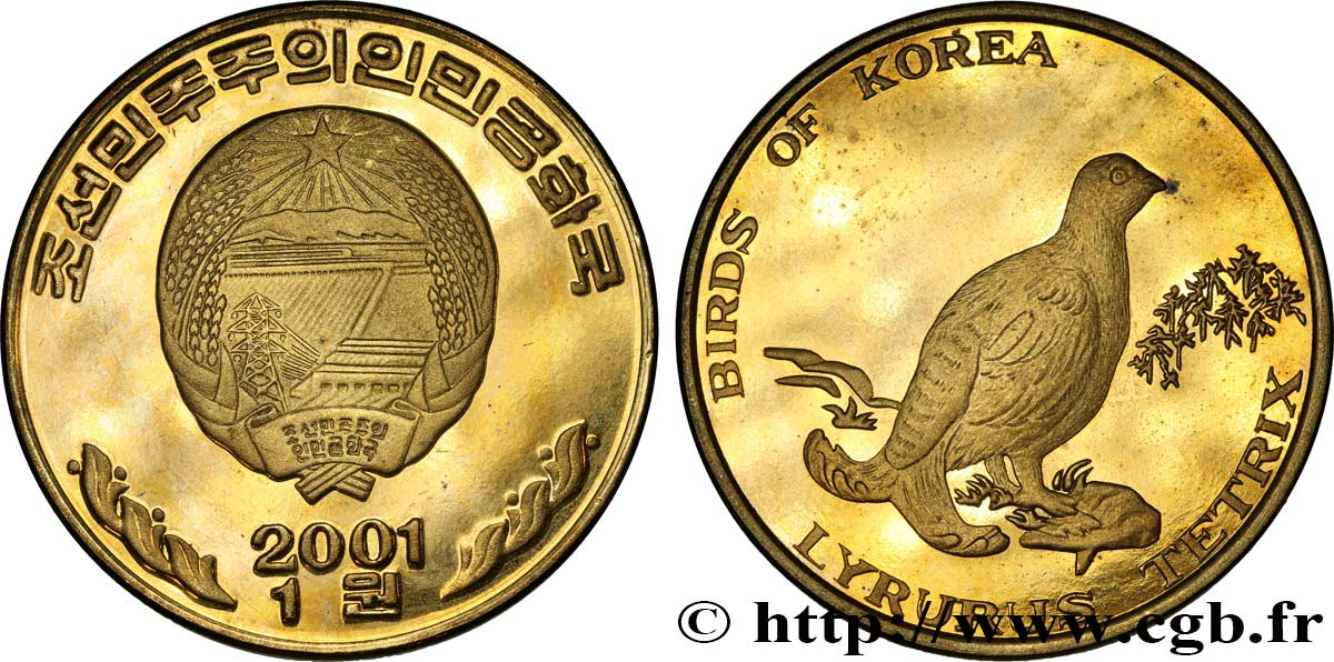 NORTH KOREA 1 Won Proof Tétras lyre 2001  MS 