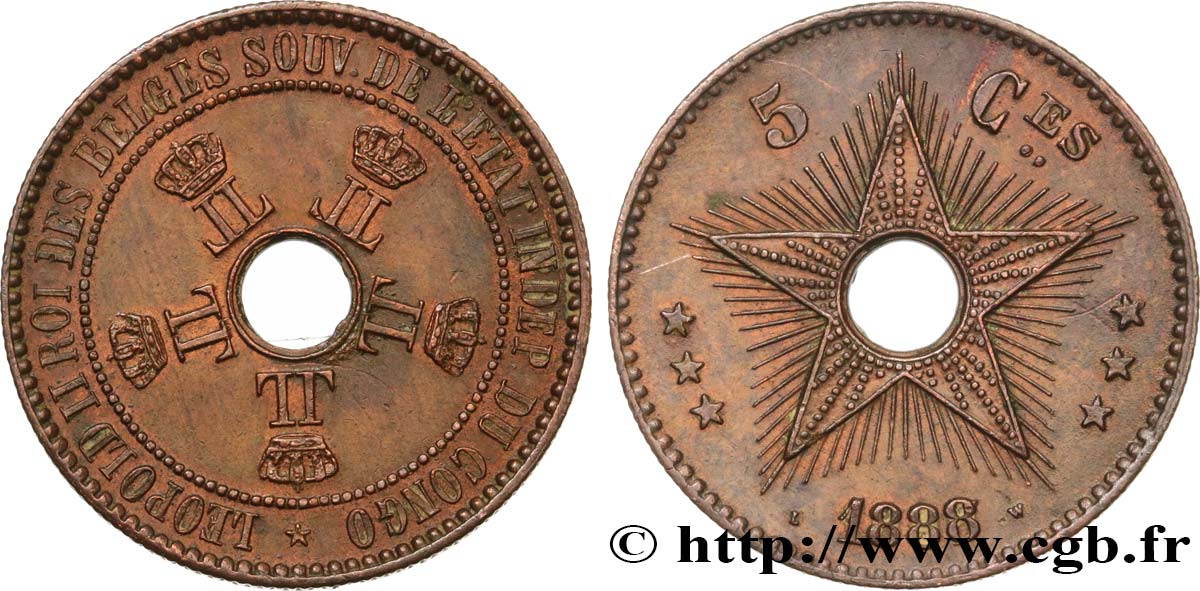 KONGO-FREISTAAT 5 Centimes variété 1888/7 1888  VZ 