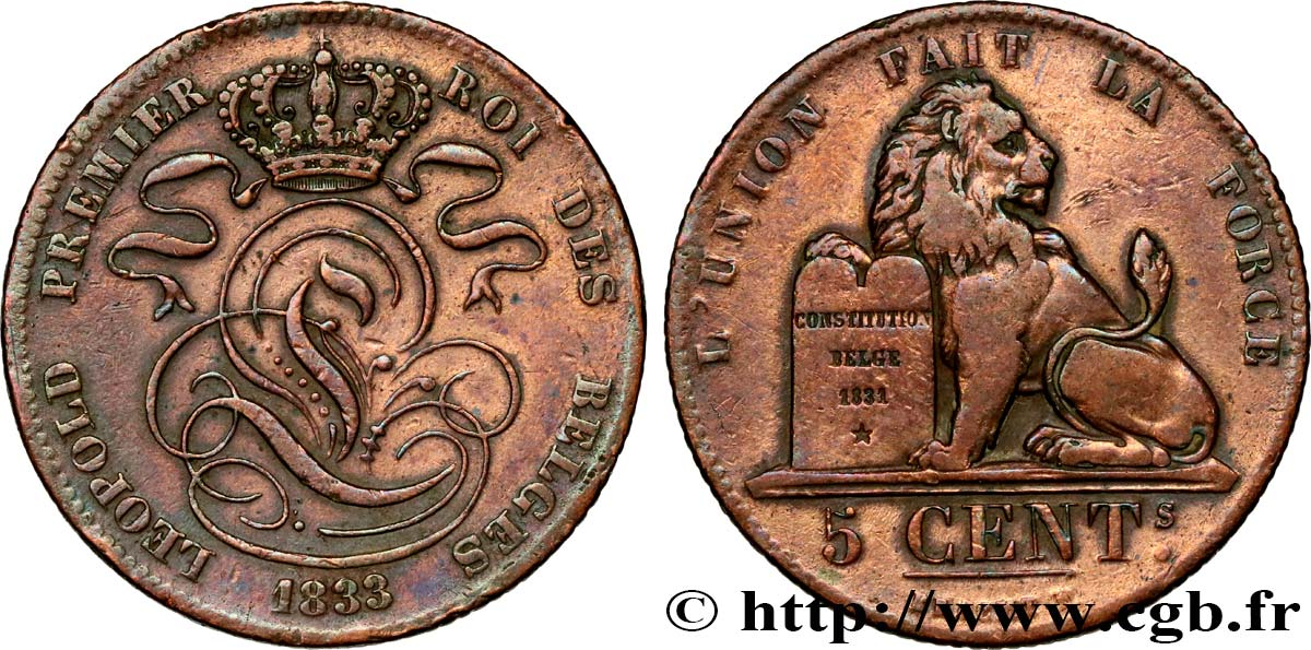 BELGIUM 5 Centimes Léopold Ier 1833  VF 