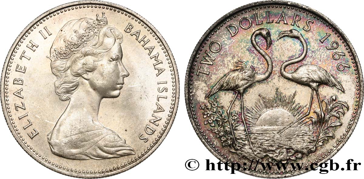 BAHAMAS 2 Dollars Elisabeth II 1966  fST 